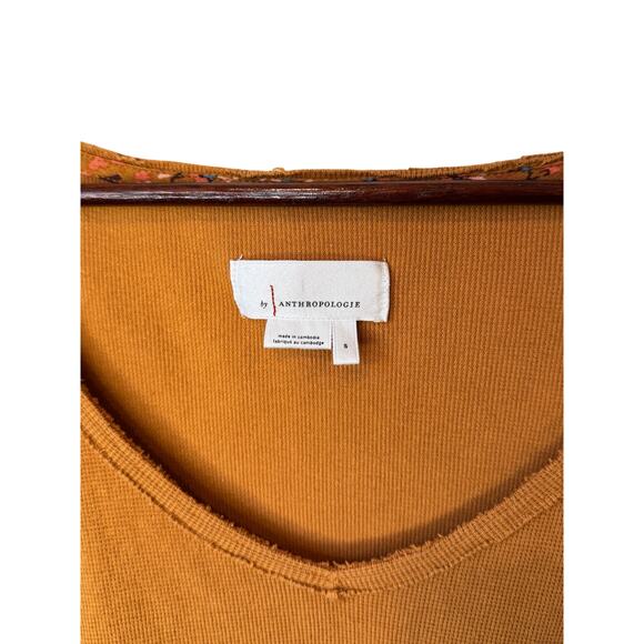ANTHROPOLOGIE Annette Floral Sleeve Thermal Top Size Small $88 MSRP Gold Orange - Picture 3 of 10
